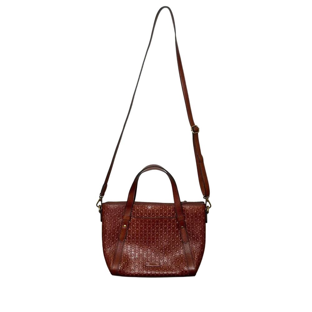 Fossil avondale new no tags brown embossed leather satchel crossbody